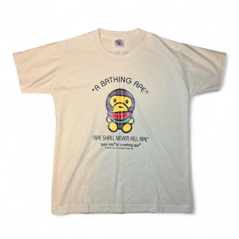 NEW BAPE x Baby Milo VTG 2000s RARE Cream Baby Milo Graphic T-Shirt — S5/SMALL